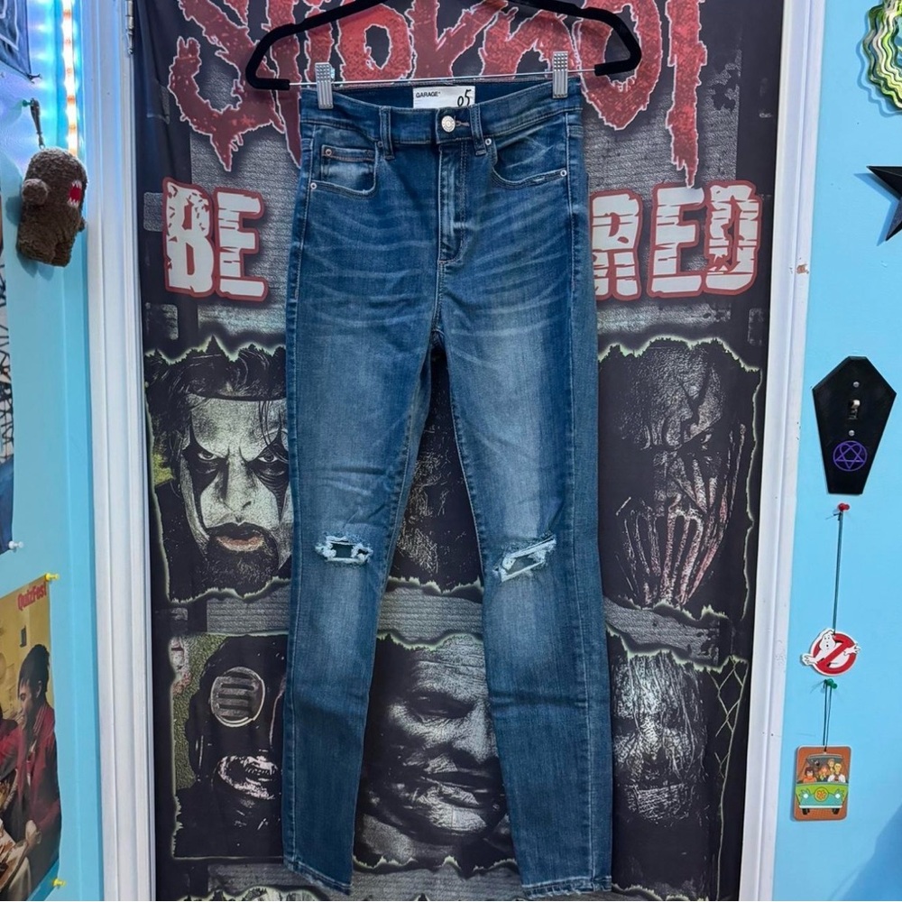 Garage Clothing Blue High Waisted Ripped Skinny Jeans
